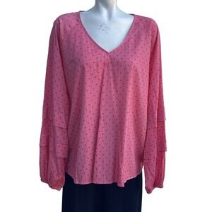 Womens Size XL Worthington‎ Pink And Charcoal Gray Polka Dot Long Sleeve Tunic